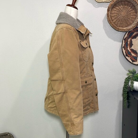 Women’s Carhartt Utility Barn Coat Lined Fleece Collar Tan Size Small (4-6) - Picture 3 of 16